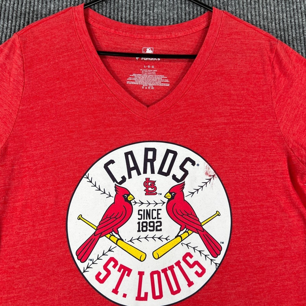 St. Louis Cardinals Shirt Womens Large Red Short Sleeve V Neck‎ Fanatics MLB
